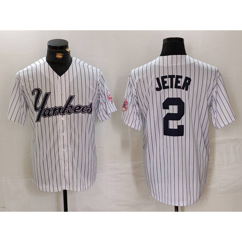 New York Yankees #2 Derek Jeter White AmberGomez Pinstripe Fashion Cool Base Jersey 3
