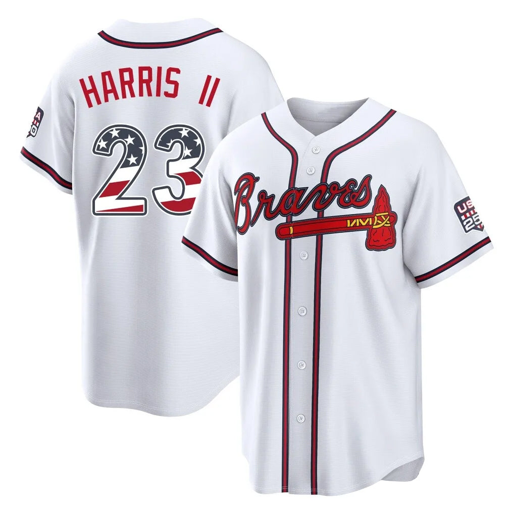 Atlanta Braves #23 Michael Harris II Player White AmberGomez USA 250 Fourth Of July Limited Home Game Stitched Jerseys