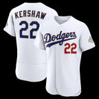 Los Angeles Dodgers #22 Clayton Kershaw White AmberGomez 2026 Gold Collection Authentic Jersey