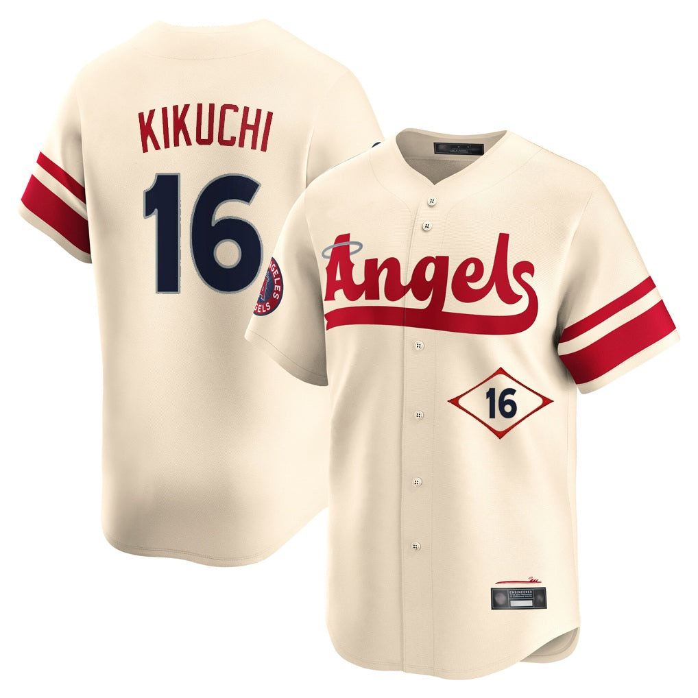 Los Angeles Angels #16 Yusei Kikuchi Player Cream AmberGomez City Connect Limited Home Stitched Jerseys