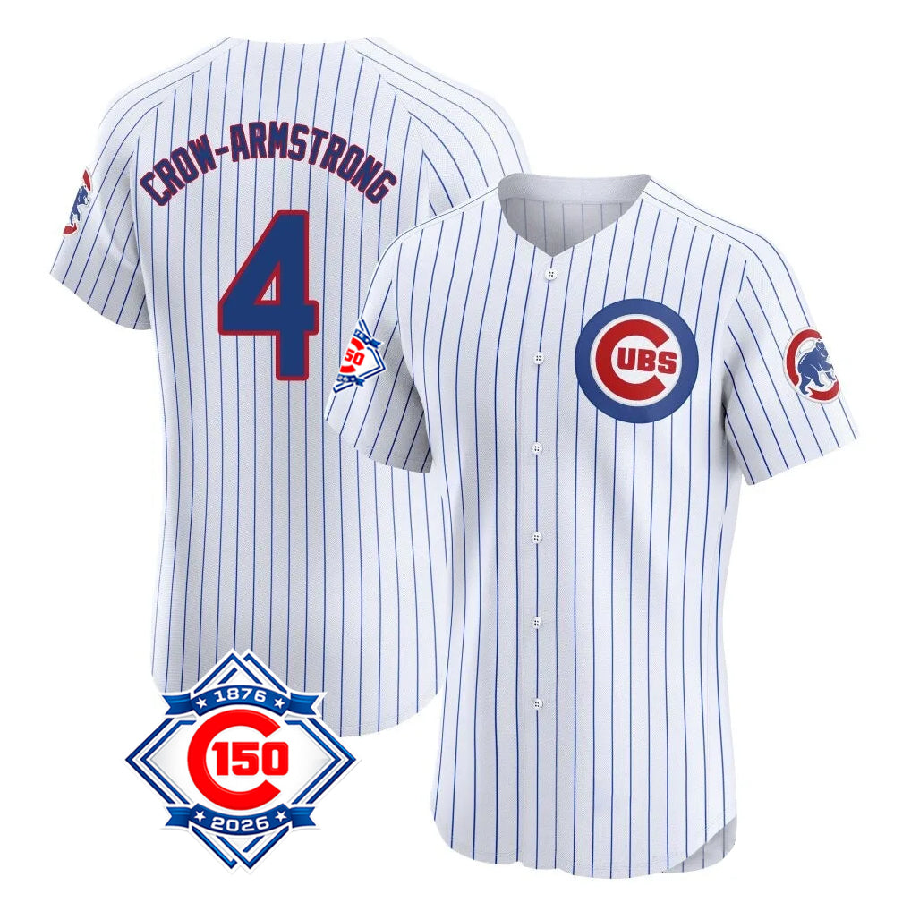 Chicago Cubs #4 Pete Crow-Armstrong Player White AmberGomez 150th Anniversary Limited Elite Home Game Stitched Jerseys