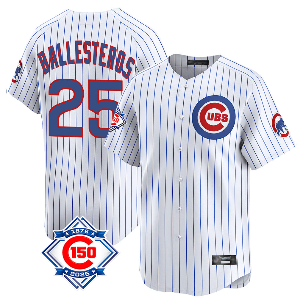 Chicago Cubs #25 Moises Ballesteros Player White AmberGomez 150th Anniversary Limited Home Game Stitched Jerseys