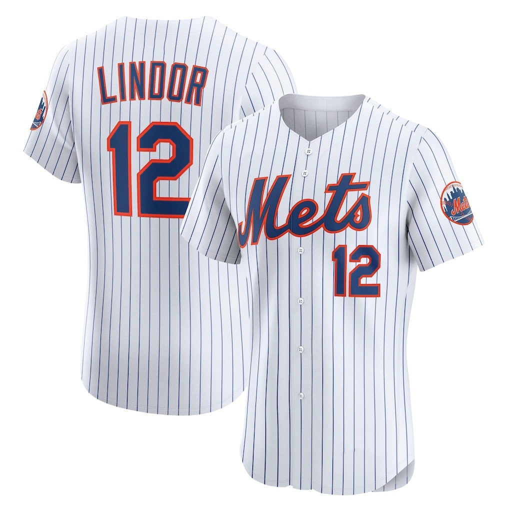 New York Mets #12 Francisco Lindor White AmberGomez Home Elite Player Jersey