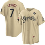 Arizona Diamondbacks #7 Corbin Carroll Gold AmberGomez 2023 World Series City Connect Cool Base Stitched Jersey