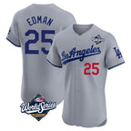 Los Angeles Dodgers #25 Tommy Edman Player Gray AmberGomez World Series Limited Elite Home Stitched Jerseys