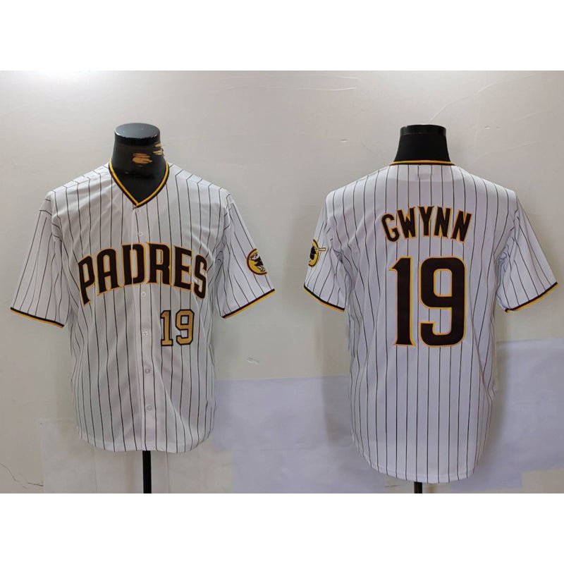 San Diego Padres #19 Tony Gwynn White AmberGomez Team Logo Stitched Cool Base Jerseys