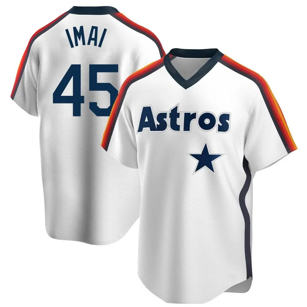 Houston Astros #45 Tatsuya Imai Player White AmberGomez Cooperstown Collection T-shirt Stitched Jerseys