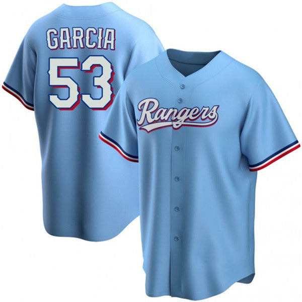 Texas Rangers #53 Adolis Garcia Light Blue AmberGomez Cool Base Stitched Jersey