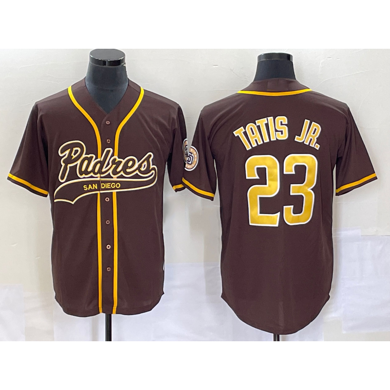 San Diego Padres #23 Fernando Tatis Jr Brown AmberGomez NEW 2023 Cool Base Stitched Jersey