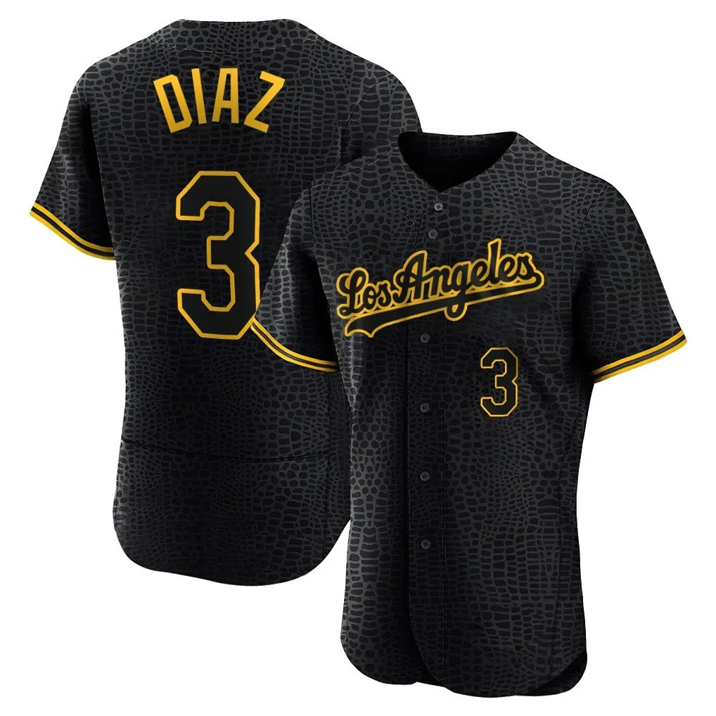 Los Angeles Dodgers #3 Edwin D¨ªaz Player Black AmberGomez Snake Skin City Limited Elite Home Stitched Jerseys
