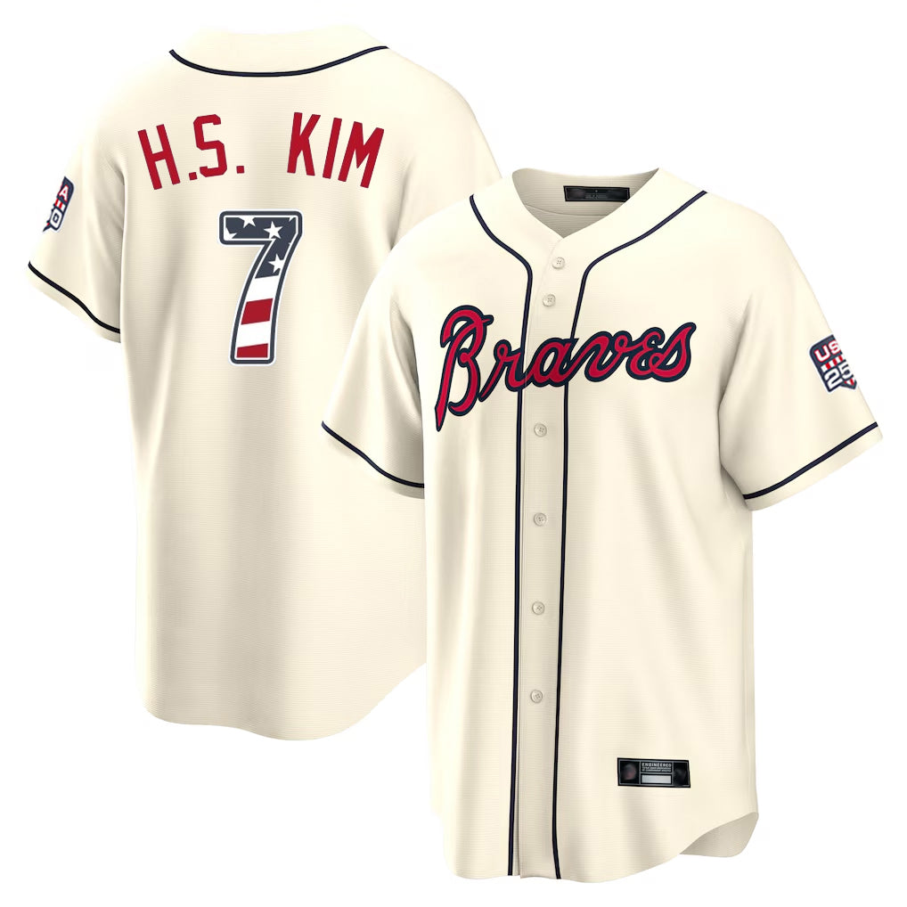 Atlanta Braves #7 Ha-Seong Kim Player Cream AmberGomez USA 250 Fourth Of July Limited Home Game Stitched Jerseys