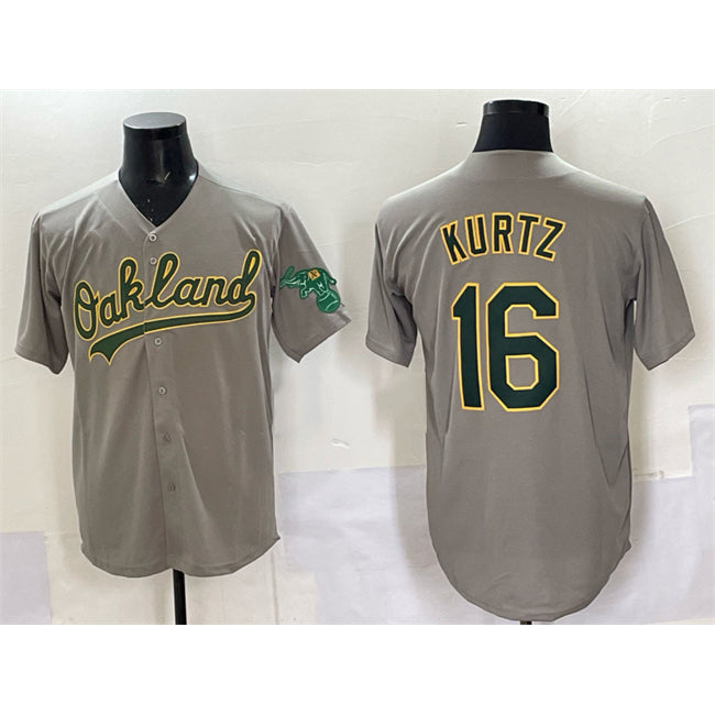 Oakland Athletics #16 Nick Kurtz Grey AmberGomez Cool Base Stitched Baseball Jersey