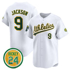 Oakland Athletics #9 Reggie Jackson White AmberGomez 2024 Home Limited With Rickey Henderson Patch Stitched Jersey