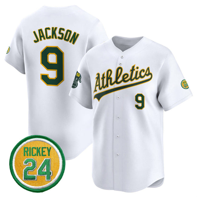 Oakland Athletics #9 Reggie Jackson White AmberGomez 2024 Home Limited With Rickey Henderson Patch Stitched Jersey