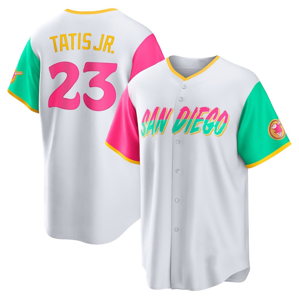 San Diego Padres #23 Fernando Tatis Jr. White AmberGomez City Connect Replica Player Jersey
