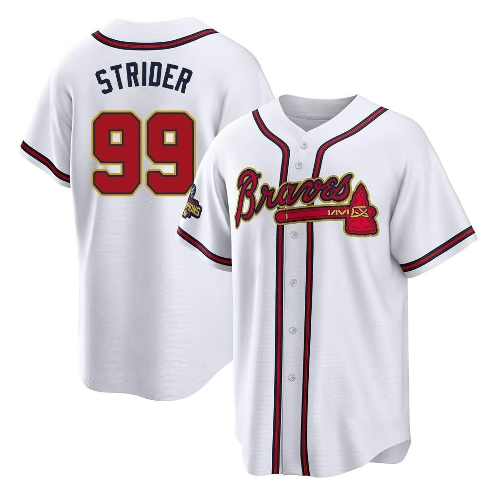 Atlanta Braves #99 Spencer Strider Player White Gold AmberGomez Home Game Stitched Jerseys