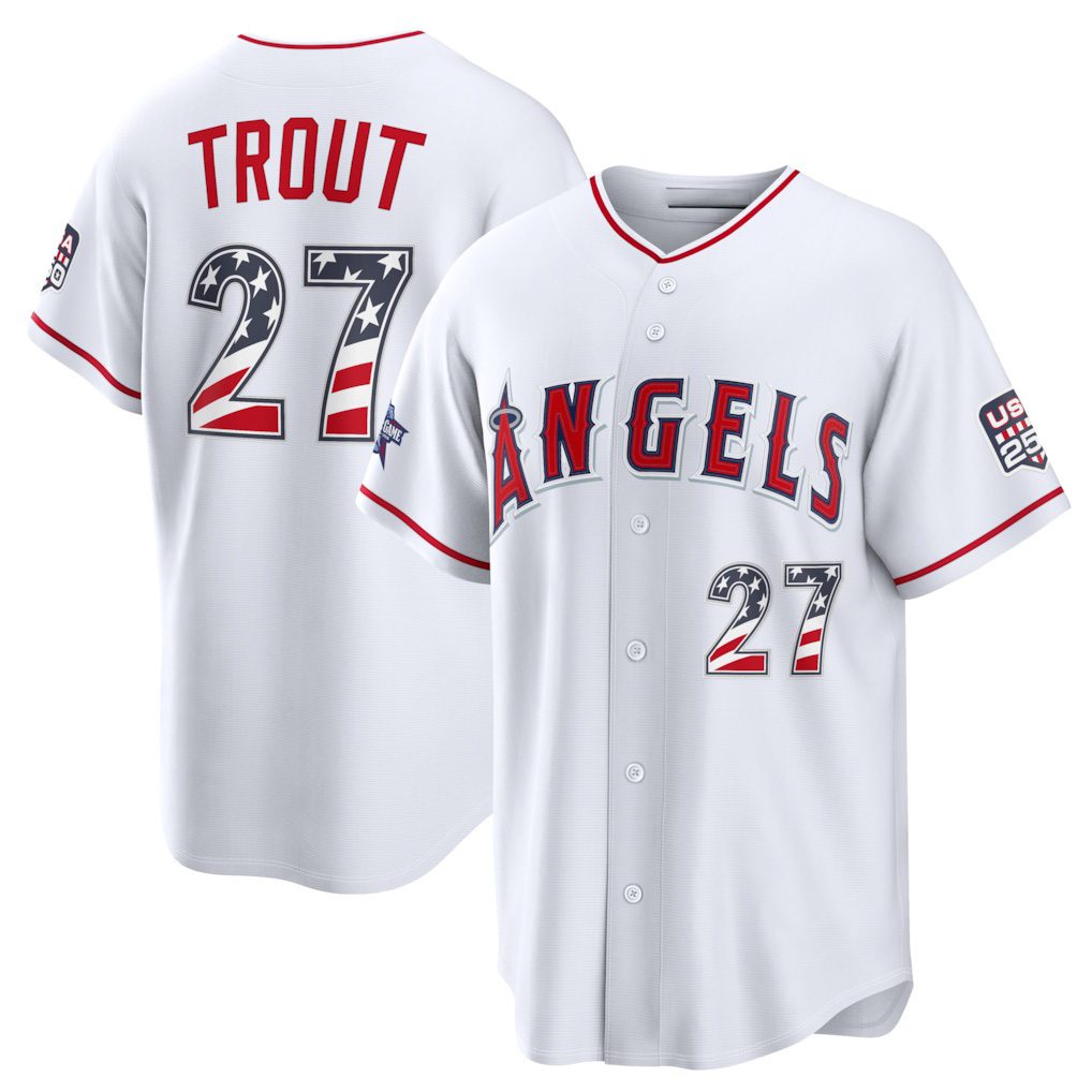 Los Angeles Angels #27 Mike Trout 2026 All-Star Edition Stars & Stripes White AmberGomez Stadium Jersey