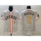 Houston Astros #2 Alex Bregman Number 2023 White Gold AmberGomez World Serise Champions Patch Flex Base Stitched Jersey