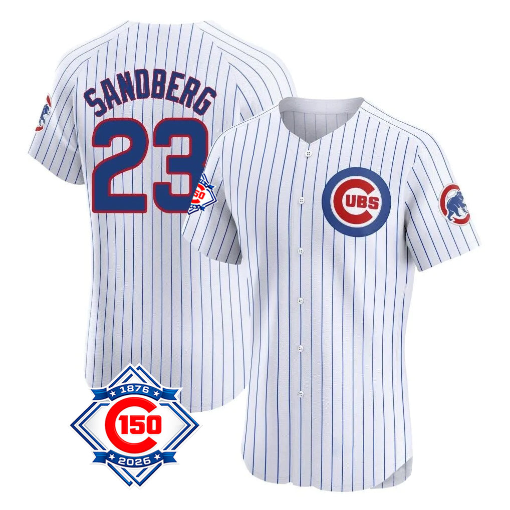 Chicago Cubs #23 Ryne Sandberg Player White AmberGomez 150th Anniversary Limited Elite Home Game Stitched Jerseys