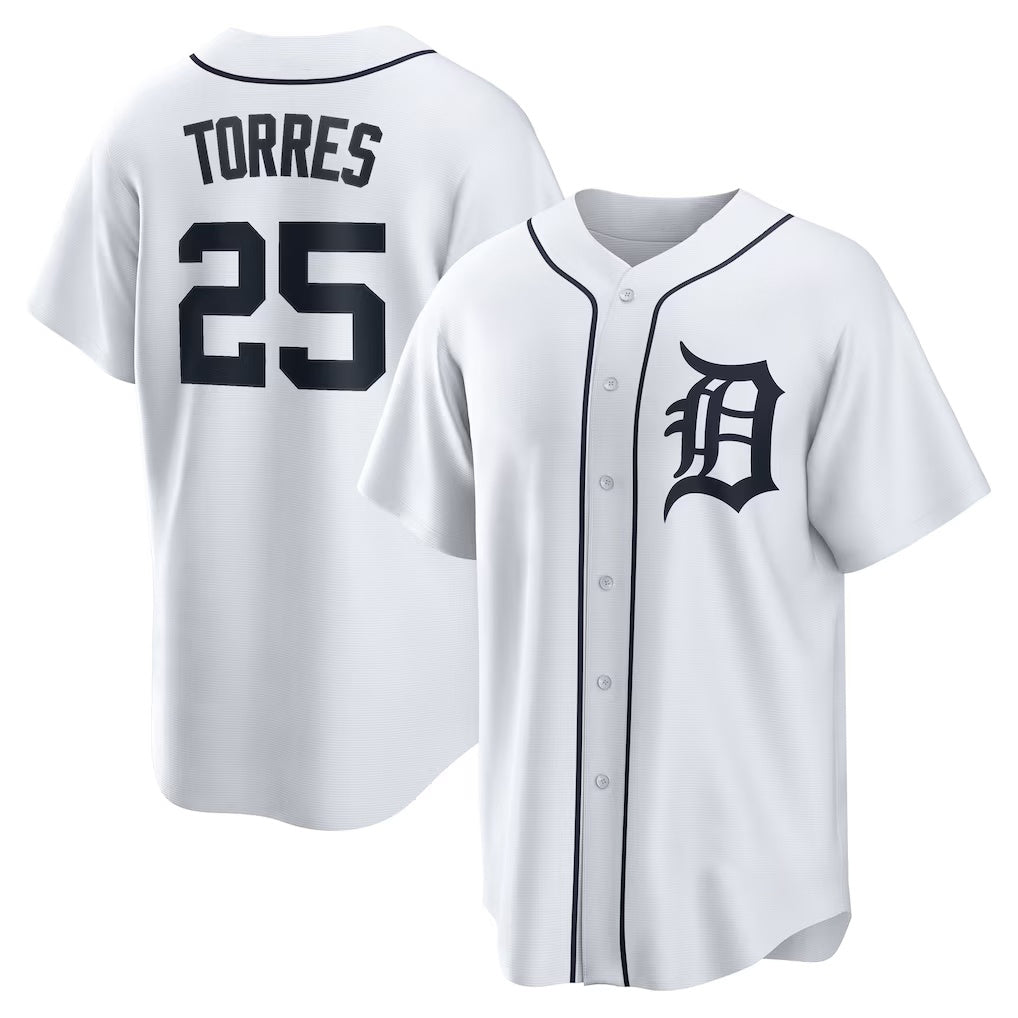 Detroit Tigers #25 Gleyber Torres White AmberGomez Home Replica Jersey