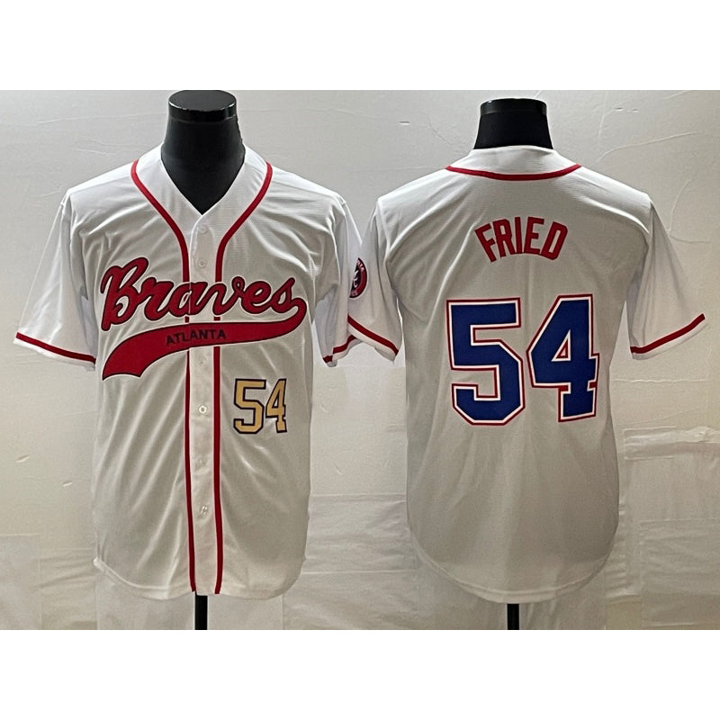 Atlanta Braves #54 Max Fried Number White AmberGomez Cool Base With Patch Stitched Jersey