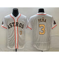 Houston Astros #3 Jeremy Pena Number 2023 White Gold AmberGomez World Serise Champions Patch Flex Base Stitched Jersey 2