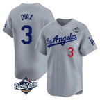 Los Angeles Dodgers #3 Edwin D¨ªaz Player Gray AmberGomez World Series Limited Home Stitched Jerseys