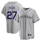 Colorado Rockies #27 Jordan Beck Player Gray AmberGomez Game Home Stitched Jerseys