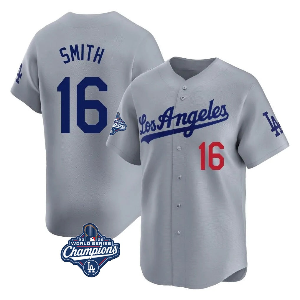 Los Angeles Dodgers #16 Will Smith Player Gray AmberGomez World Series Meet Limited Home Stitched Jerseys