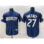 Detroit Tigers #27 Trey Sweeney 2024 Navy AmberGomez City Connect Cool Base Limited Stitched Jersey