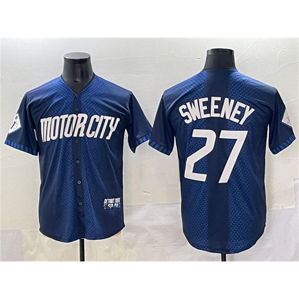 Detroit Tigers #27 Trey Sweeney 2024 Navy AmberGomez City Connect Cool Base Limited Stitched Jersey
