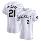 Colorado Rockies #21 Kyle Freeland Player White AmberGomez Limited Elite Home Stitched Jerseys