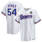 Texas Rangers #54 Mart¨ªn P¨¦rez White AmberGomez 2023 World Series Stitched Jersey