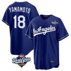 Los Angeles Dodgers #18 Yoshinobu Yamamoto Player Royal AmberGomez World Series Game Stitched Jerseys