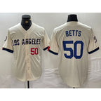 Los Angeles Dodgers #50 Mookie Betts Number Cream AmberGomez 2024 City Connect Limited Stitched Jersey 2
