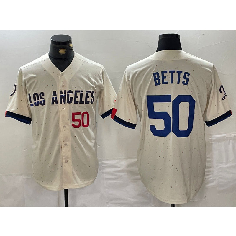 Los Angeles Dodgers #50 Mookie Betts Number Cream AmberGomez 2024 City Connect Limited Stitched Jersey 2