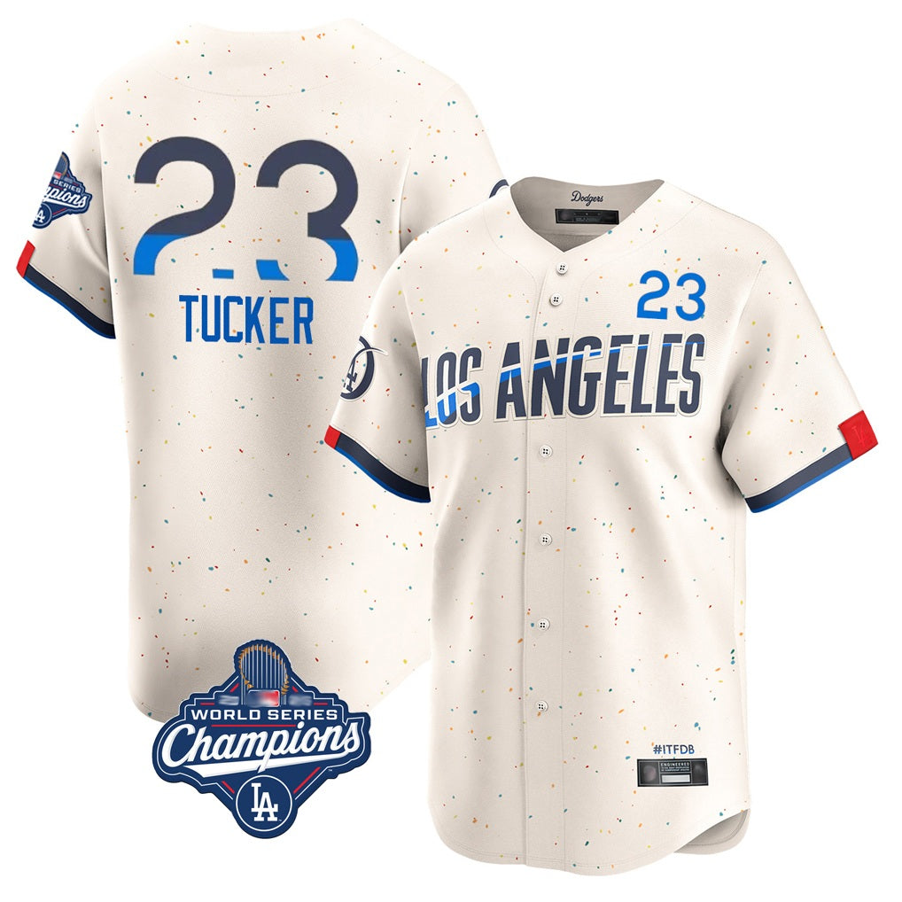 Los Angeles Dodgers #23 Kyle Tucker Player Cream AmberGomez World Series Meet City Connect Limited Home Stitched Jerseys