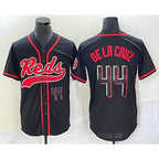 Cincinnati Reds #44 Elly De La Cruz Number Black AmberGomez With Patch Cool Base Stitched Jersey
