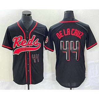Cincinnati Reds #44 Elly De La Cruz Number Black AmberGomez With Patch Cool Base Stitched Jersey
