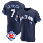 Chicago Cubs #7 Dansby Swanson Player Navy AmberGomez City Connect 150th Anniversary Limited Elite Home Stitched Jerseys