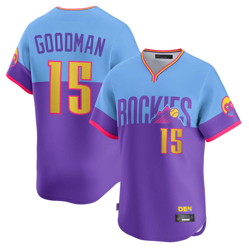 Colorado Rockies #15 Hunter Goodman Player Purple-Light Blue AmberGomez City Connect Limited Home T-shirt Stitched Jerseys