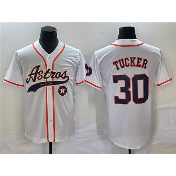 Houston Astros #30 Kyle Tucker White AmberGomez With Patch Cool Base Stitched Jersey