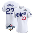 Los Angeles Dodgers #23 Kyle Tucker Player White AmberGomez World Series Limited Elite Home Stitched Jerseys