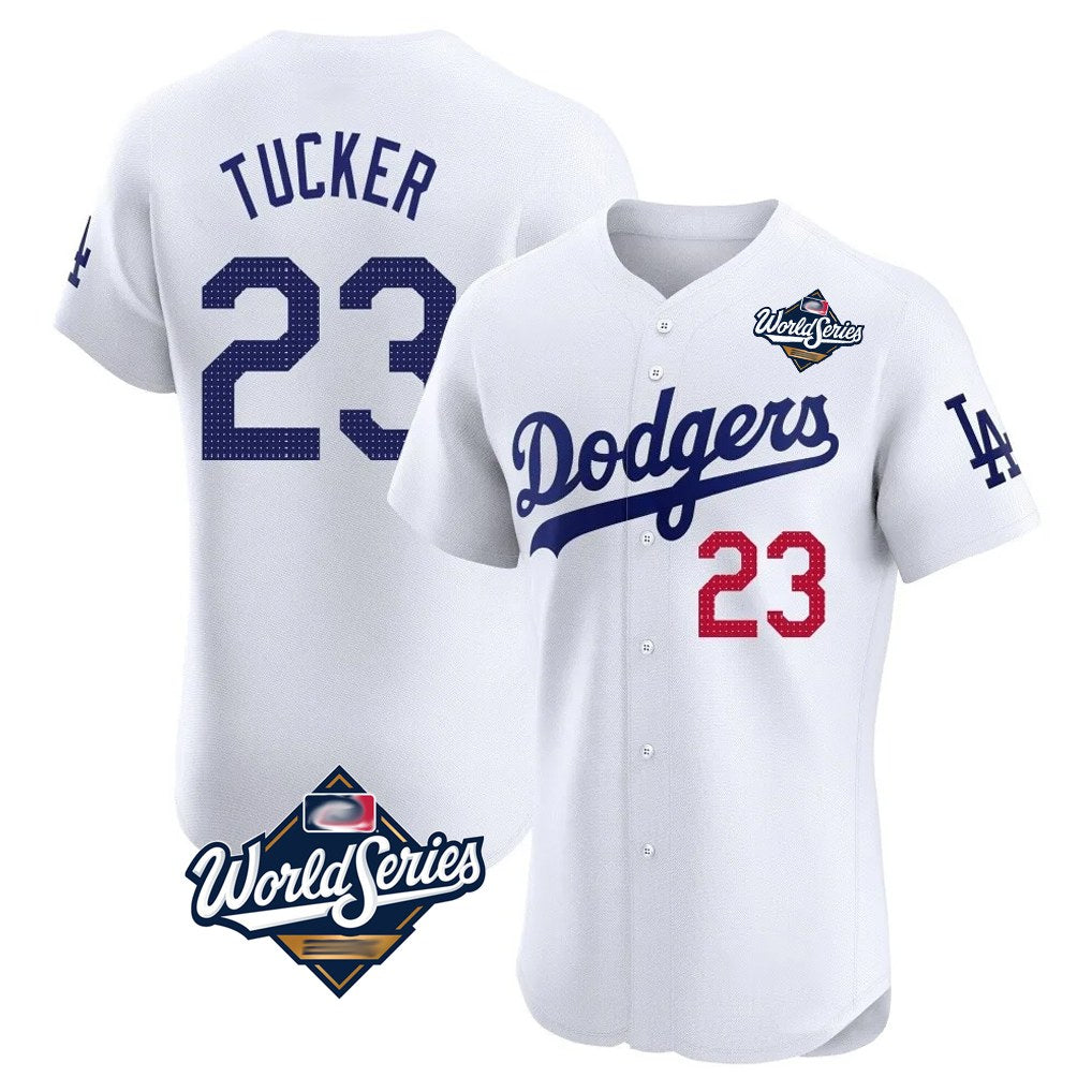 Los Angeles Dodgers #23 Kyle Tucker Player White AmberGomez World Series Limited Elite Home Stitched Jerseys