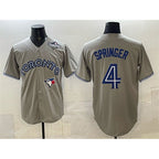 Toronto Blue Jays #4 George Springer Gray AmberGomez 2025 World Series Cool Base Stitched Jersey