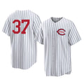 Cincinnati Reds #37 Tyler Stephenson Player White AmberGomez Stripe Field of Dreams Game Home Stitched Jerseys