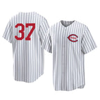 Cincinnati Reds #37 Tyler Stephenson Player White AmberGomez Stripe Field of Dreams Game Home Stitched Jerseys