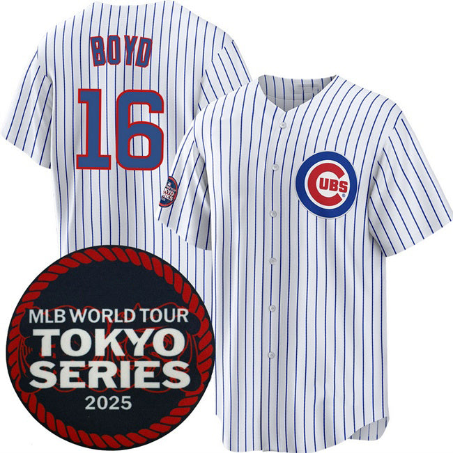 Chicago Cubs #16 Matthew Boyd White AmberGomez 2025 World Tour Tokyo Series Home Stitched Jersey