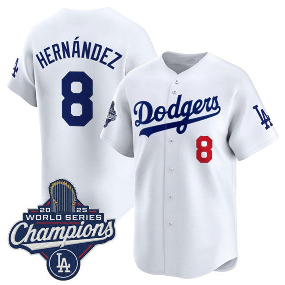 Los Angeles Dodgers #8 Enrique Hernandez White AmberGomez 2025 Champions Stitched Jersey