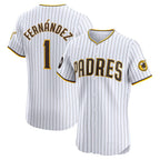 San Diego Padres #1 Tony Fern¨¢ndez White AmberGomez Home Elite Sponsor Patch Player Jersey